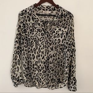 Animal Print Chiffon Button Up